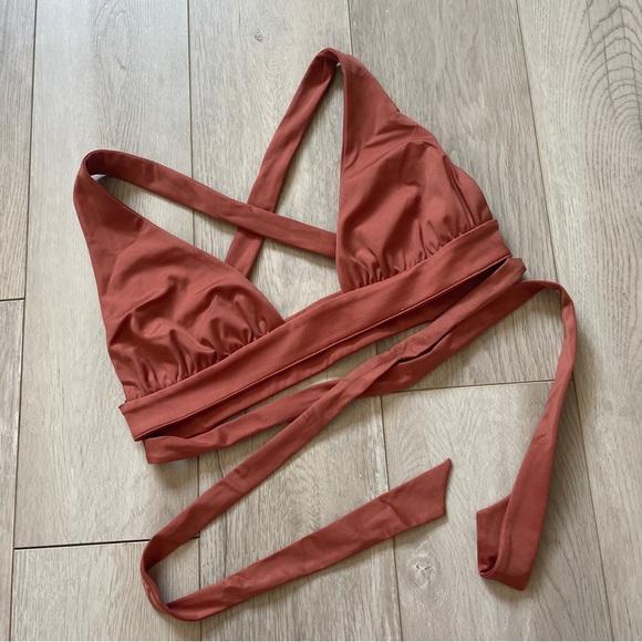 Oh Polly Other - Oh Polly Tie Front Racerback Bikini Top Rust Orange (Small)